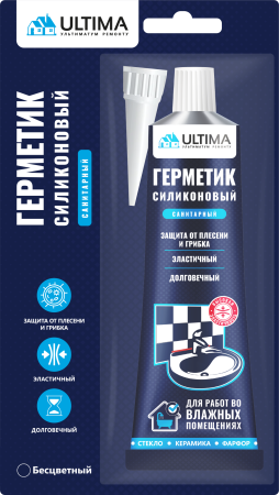 Герметик силиконовый санитарный, Бесцветный, ULTIMA, 80 мл 