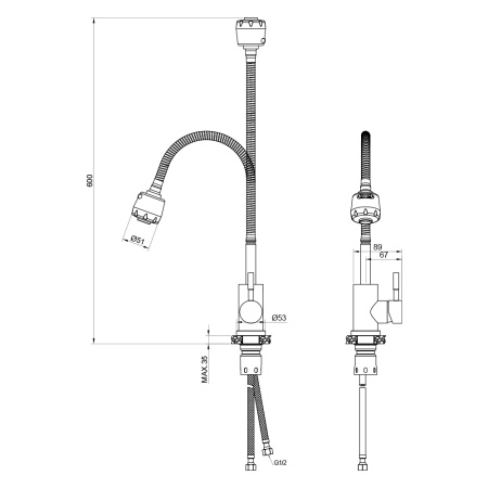 Смеситель для кухни с гибким изливом нержавеющая сталь BALEAR 13435-4BL Смеситель для кухни с гибким изливом нержавеющая сталь BALEAR 13435-4BL