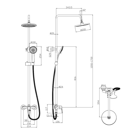 Смеситель для душа с верхним душем EVORA 33291EV
