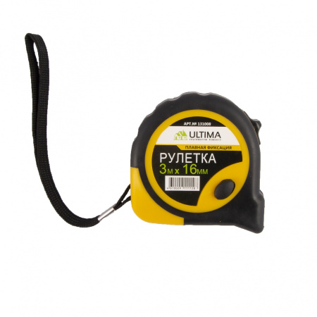 Рулетка Ultima, 3 м х 16 мм, обрезиненный корпус, плавная фиксация